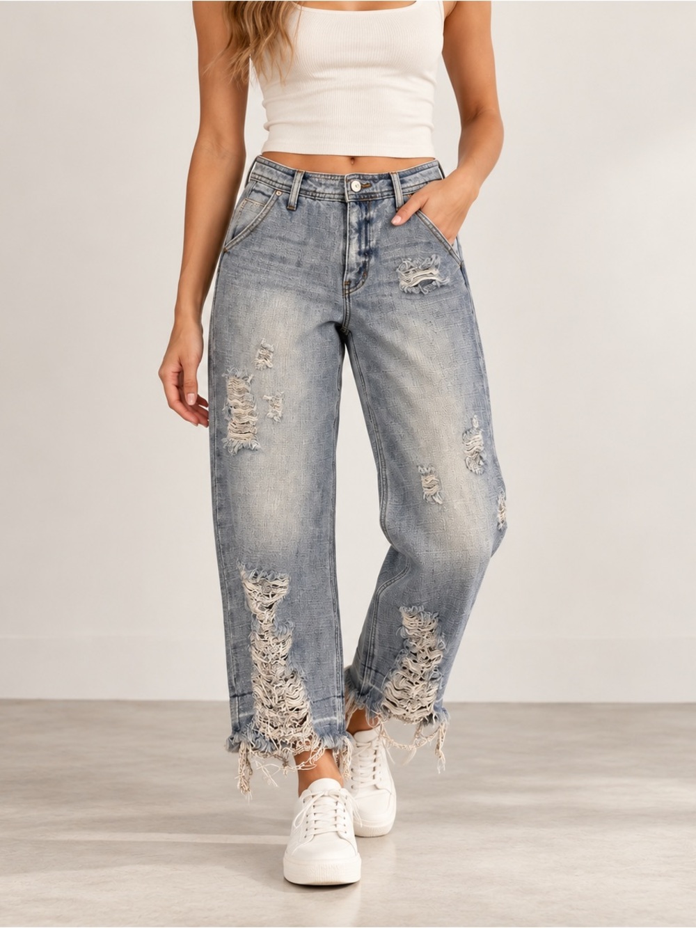 KanCan Jeans Size 1 Light Wash Distressed Straight Leg Raw Hem